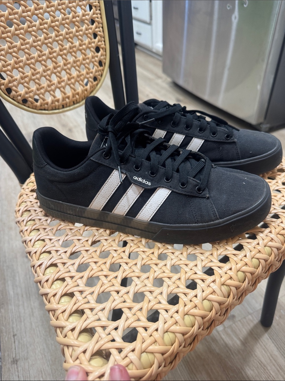 adidas Black Canvas Low-Top Sneakers with White Stripes
